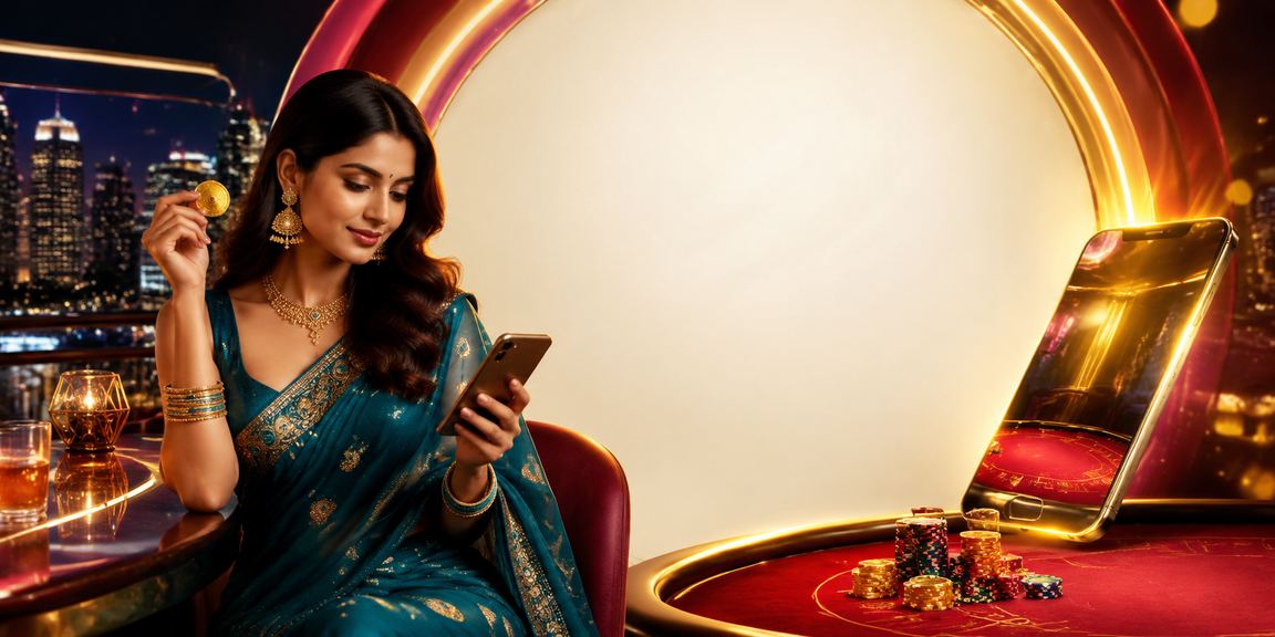VIP playing baccarat on mobile device in elegant sari
