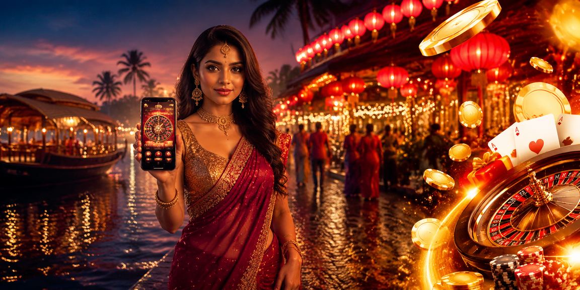 Indian woman paying on casino app in Kerala backwaters region